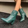 Fashion Big Size 45 Brand Cowboy Short Boot Female Block Heels Ankle Boots For Women Green Black Red Brown Unisex Shoes Autumn Winter