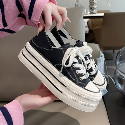 Женская парусиновая спортивная обувь Женская повседневная обувь 2024 года Спортивная обувь для девочек Модная обувь на толстой подошве на шнуровке Zapatillas Mujer