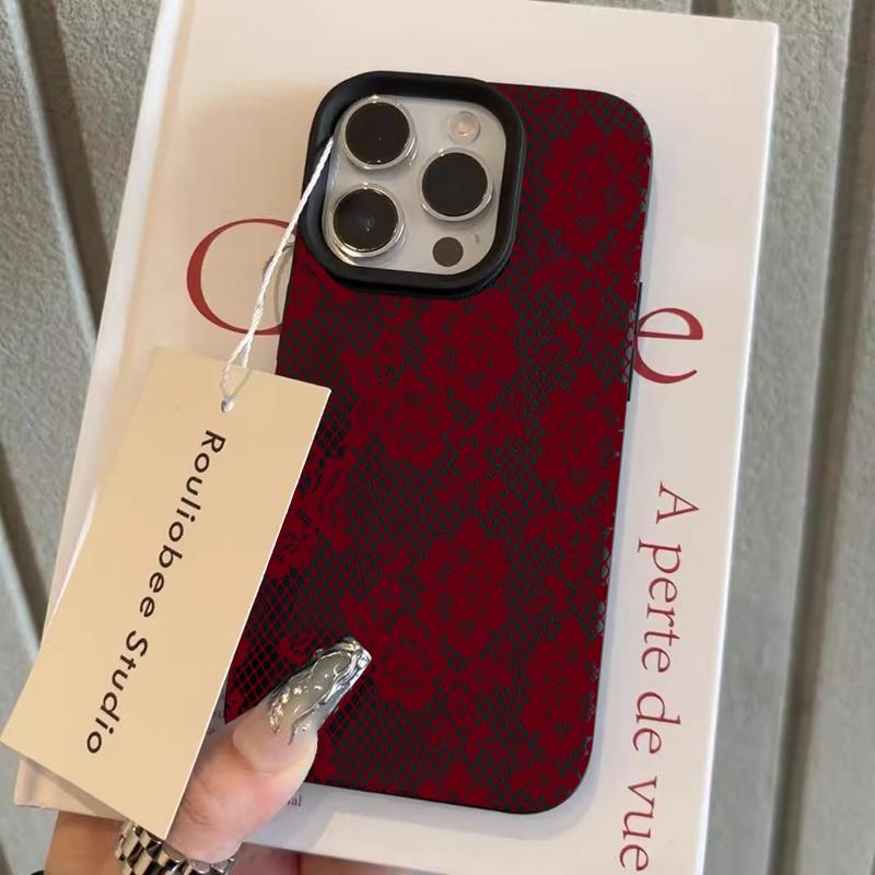Корейский INS Бордовая Роза Кружево Чехол для Телефона Для Xiaomi Redmi Note 12 13 14 15 Pro Plus 13C 14C 15C 10S 11 12 Защитная Крышка для Объектива
