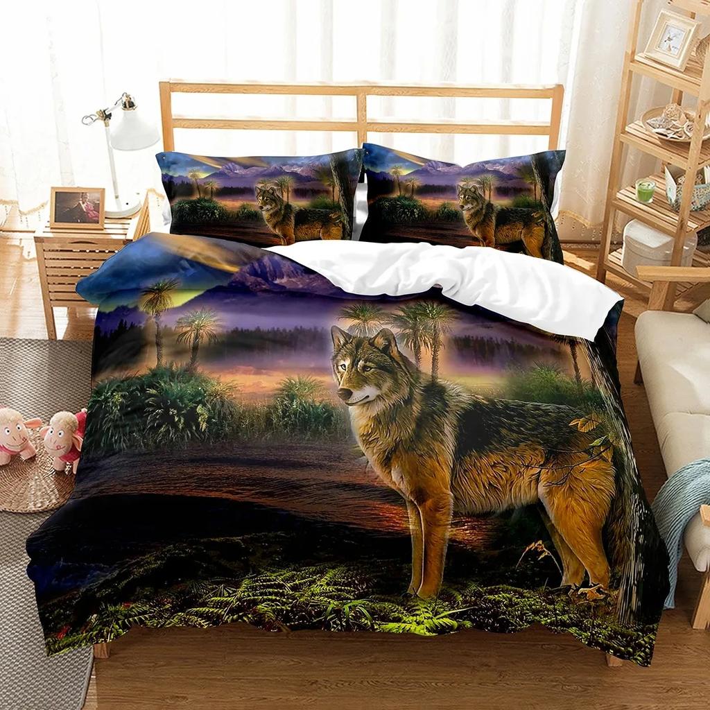 Boys Wolf Boho Wolf Wildlife Forest Comfortable Duvet Cover Pillowcase Bedding Set Children Bedroom Decoration Home Textile