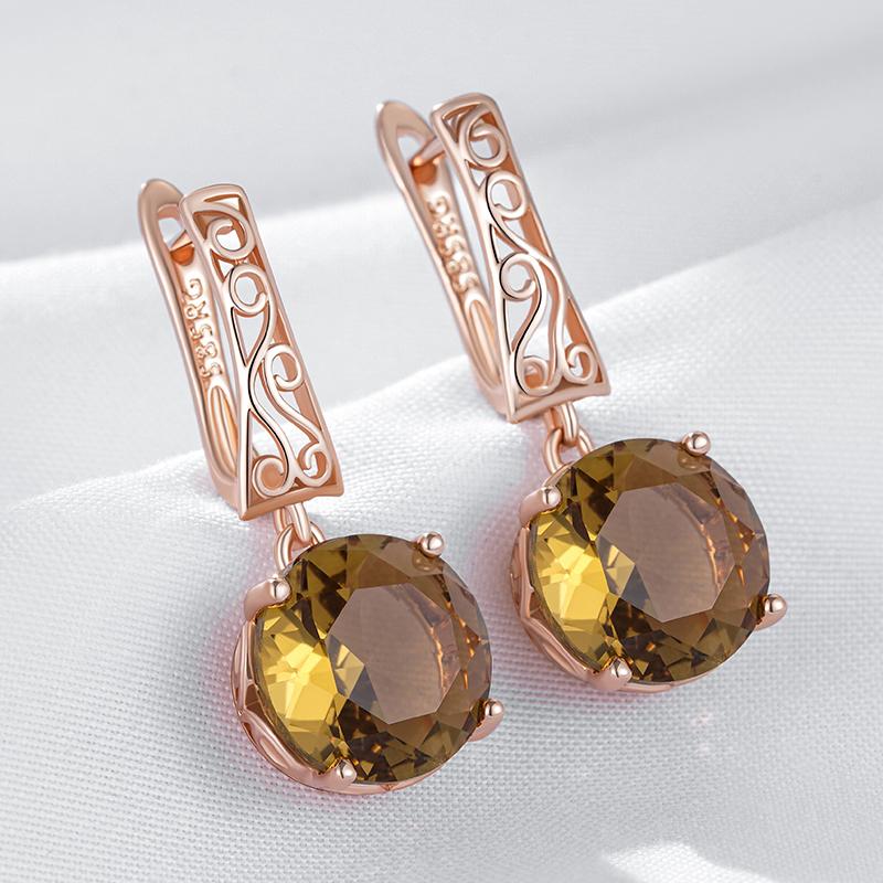 Коричневые Натуральные Цирконы Английские Серьги Для Женщин Уникальный Кристальный Цветок Цвет Розового Золота Высокое Качество Повседневные Украшения