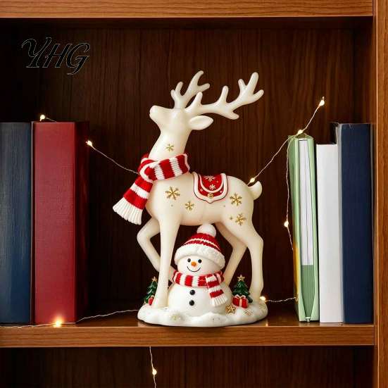 Holiday Atmosphere Table Accessory Christmas Reindeer Snowman Resin Figurine, White Deer Statue with Red Scarf, Charming Winter Decor Tabletop