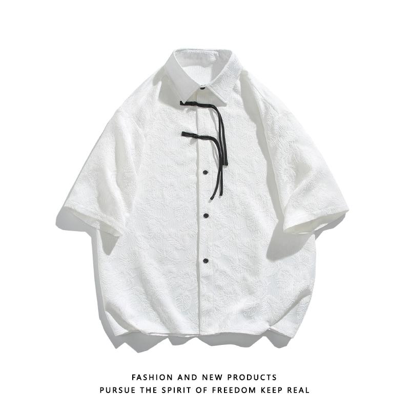 Рубашка в китайском стиле, мужское платье Тан, рубашка Ханфу с половиной рукава, мужская одежда кунг-фу с принтом, свободные повседневные топы