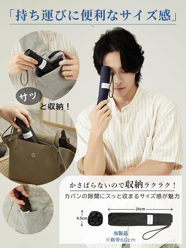 KIZAWA Folding Lightest Carbon 6 Check 60cm Ultra 365 Days a Mini Perfect for Rainy Season Umbrella, Fiber, Ribs, 89g-139g, Men's/Women's Pattern,