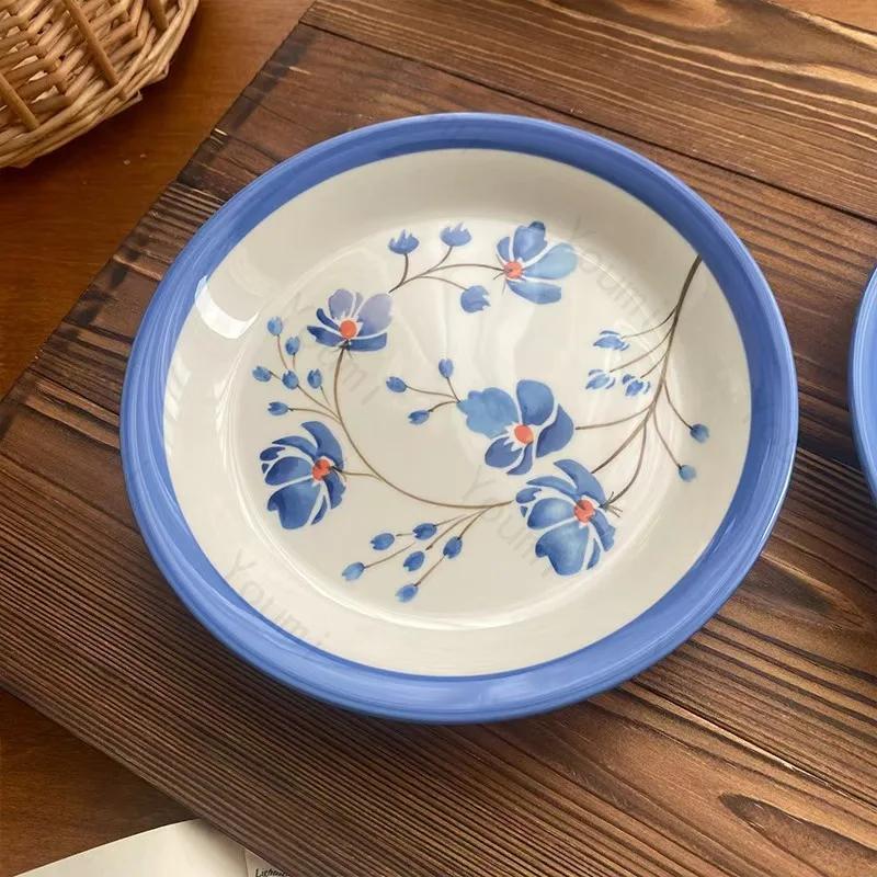 Творческие расписанные вручную цветы Керамические кофейные чашки Ретро французский стиль Послеобеденный чайный сервиз Домашний завтрак Тарелки для сэндвичей Молочная чашка