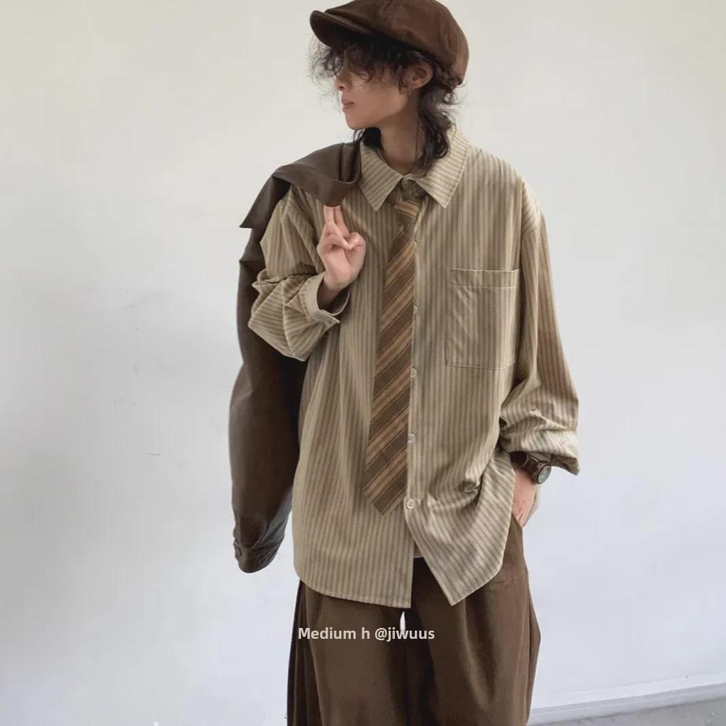 Унисекс японская ретро полосатая вельветовая рубашка-куртка - Колледж-стиль