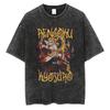Hot Anime Demon Slayer Kokushibo Graphic Print Washed T Shirt Men Vintage Cotton Tshirts Manga Casual Tee Harajuku Male T-shirt
