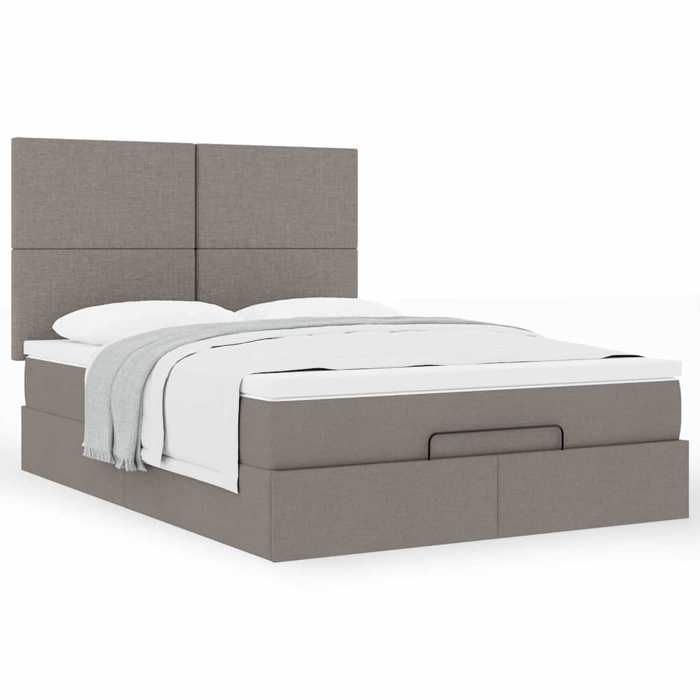 Cadre de lit avec matelas - Maison Exclusive - Tissu taupe - 140x190 cm - Rangement hydraulique