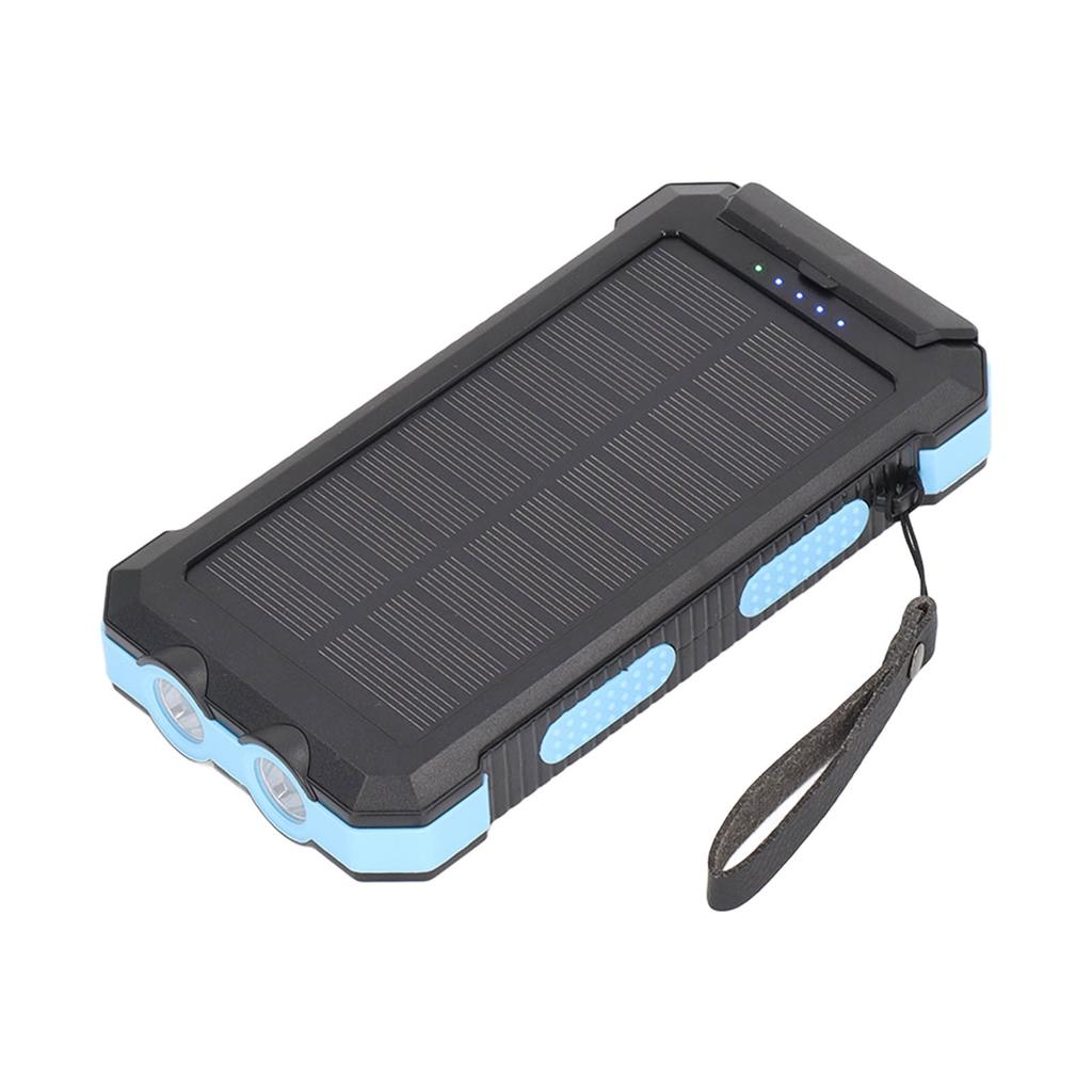 Portable Solar Power Bank 30000mAh Blue Solar Power Bank with LED Camping Flashlight for Outdoor