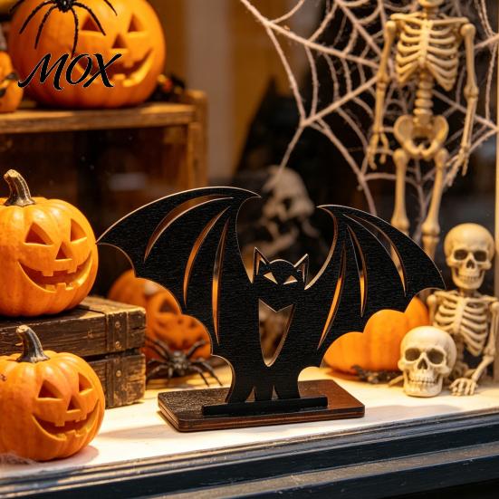 Stable Wooden Candle Holder Halloween Bat Ornament, Solid Wood Tea Holder, Decorative Light Stand Spooky Decoration, for Desktop Electronic