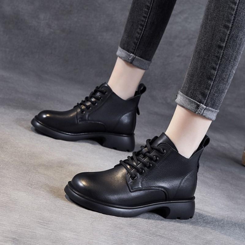 Johnature Женская обувь. Короткие ботинки из натуральной кожи. Повседневные однотонные универсальные ботинки на шнуровке.