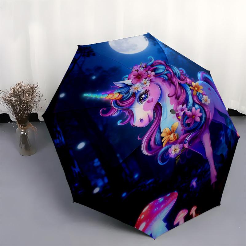 1pc Unicorn Fantasy Forest Moonlight Umbrella with Plastic Handle,Suitable for All Seasons Home Travel Outdoor Umbrellaptys31096