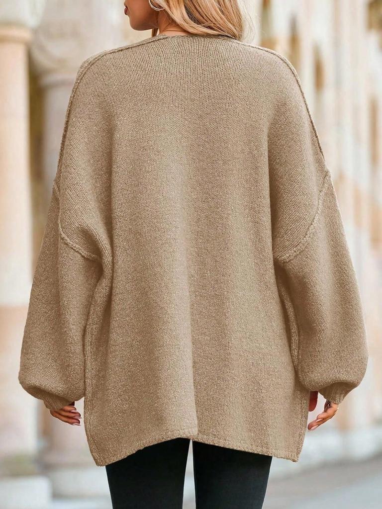 Women's Chunky Knit Cardigan Oversized Open Front Long Lantern Sleeve Cozy Sweater Coat