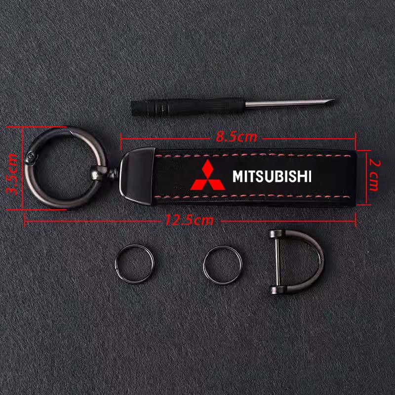 Deluxe Leather Keychain with Car Badge Keychain Pendant for Mitsubishi Lancer ASX Outlander Pajero Evolution Car Accessories