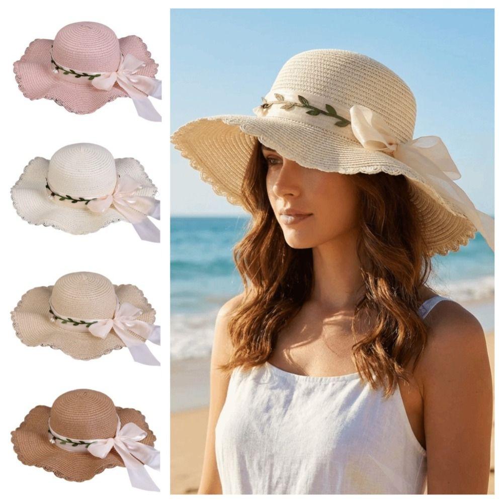 Colorful Weave Hat Wide Brim Women's Sun Hat Fashion Bow Straw Hat Travel