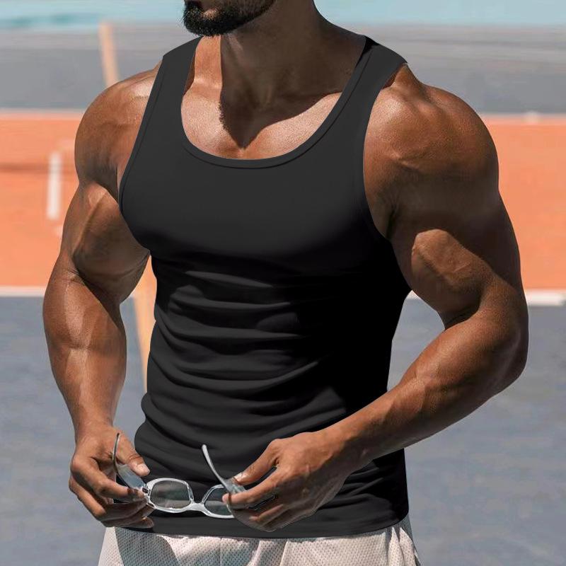 Men's Workout Tank Top 2023 Summer Solid Color Sleeveless Gym Training Vest