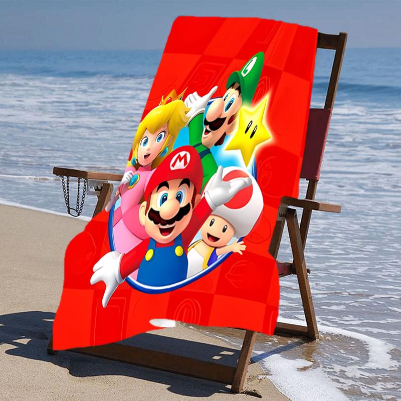 proof beach towel with a Super Mario pattern - soft,absorbent,quick-drying,machine washable - perfect for swimming,camping,bathing
