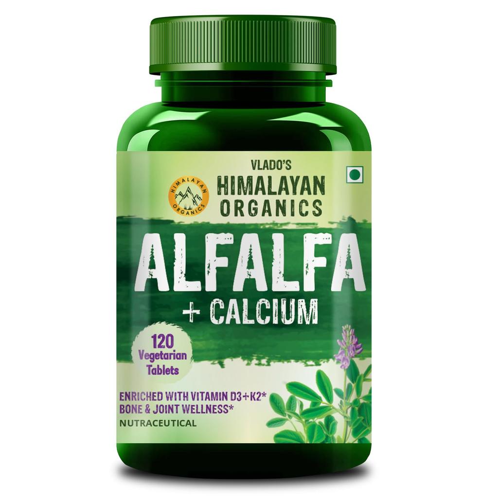 Vlado’s Himalayan Organics Alfalfa Calcium Tablets With Vitamin D3 K2 Magnesium Zinc For Bone Joint Muscle Support 120 Tablets