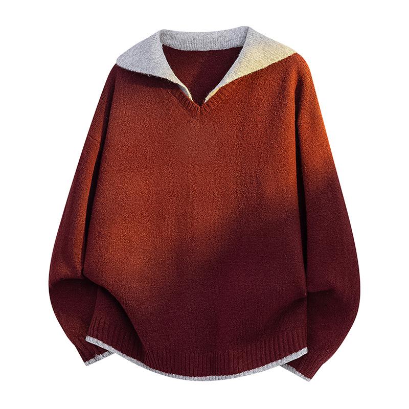 New Autumn and Winter Fake Two-piece Shirt Collar Sweater Men Knitted Couple Coat Men Pullover Versatile Top