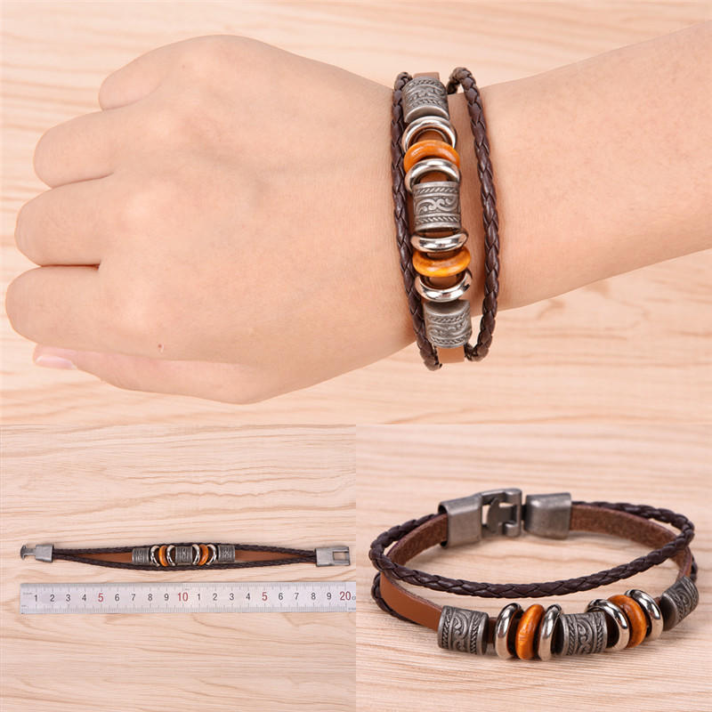Ретро кожаный браслет мужской панк браслет ручной работы коричневый кожаный браслет