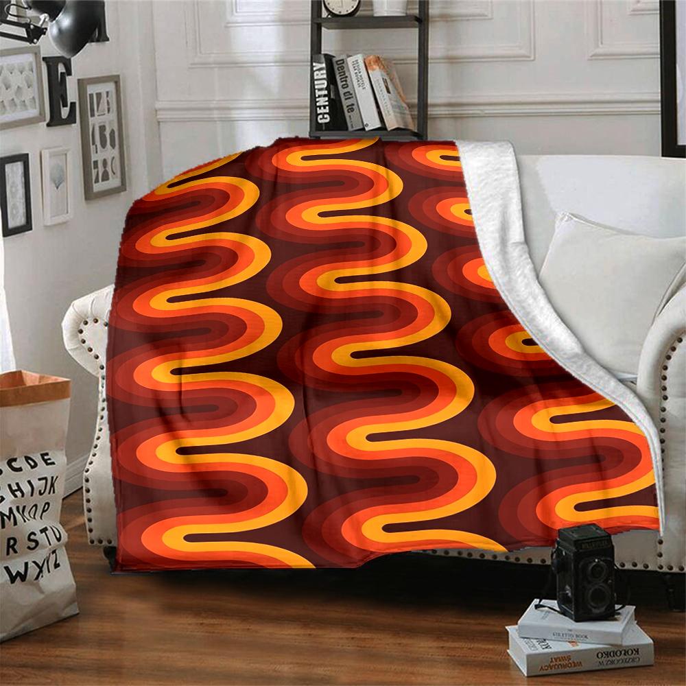 1Pc Abstract Retro Wave Blanket Soft And Comfortable Casual Warm Camping Travel Christmas Halloween Xmas Gift M928309