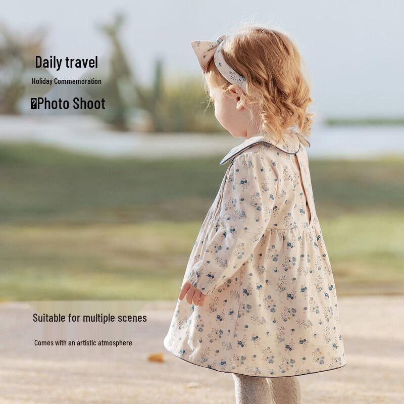Babylove Детское платье для девочки, цветочное, в французском стиле, из чистого хлопка, для весны и осени