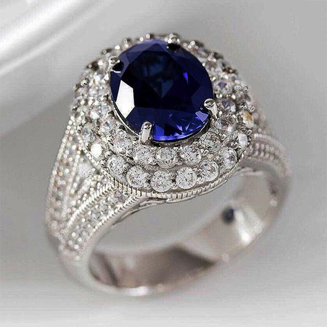 New Noble Blue CZ Women Vintage Rings Retro Party Female Accessories Full Cubic Zirconia Gorgeous Ring Gift Ladies Jewelry