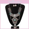 Ethnic Style Simulation Gemstone Decoration Women Necklace And Earring Set For Vintage Jewelry Lovers