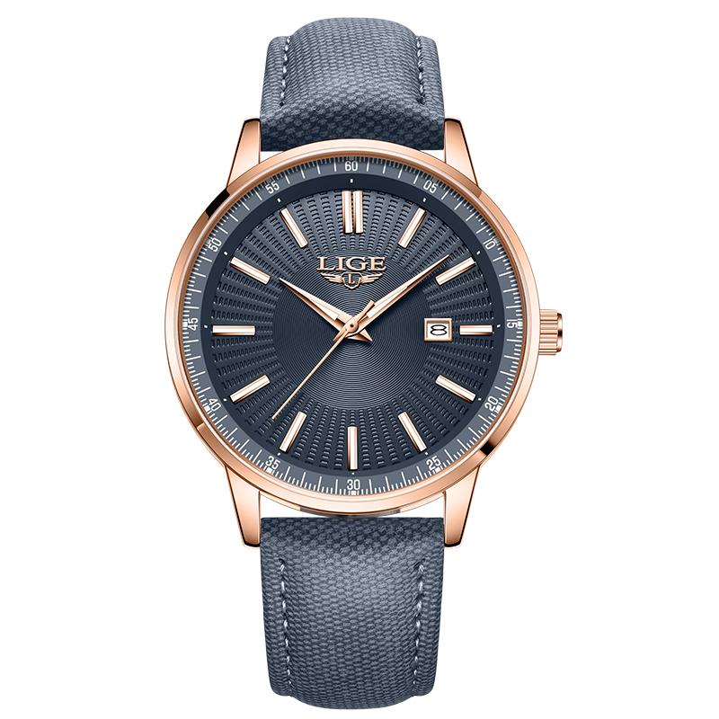 LIGE Men Classic Quartz Wrist Watch with Calendar Luminous Dial Leather Strap Casual Business Leisure Outdoor Sports Watches