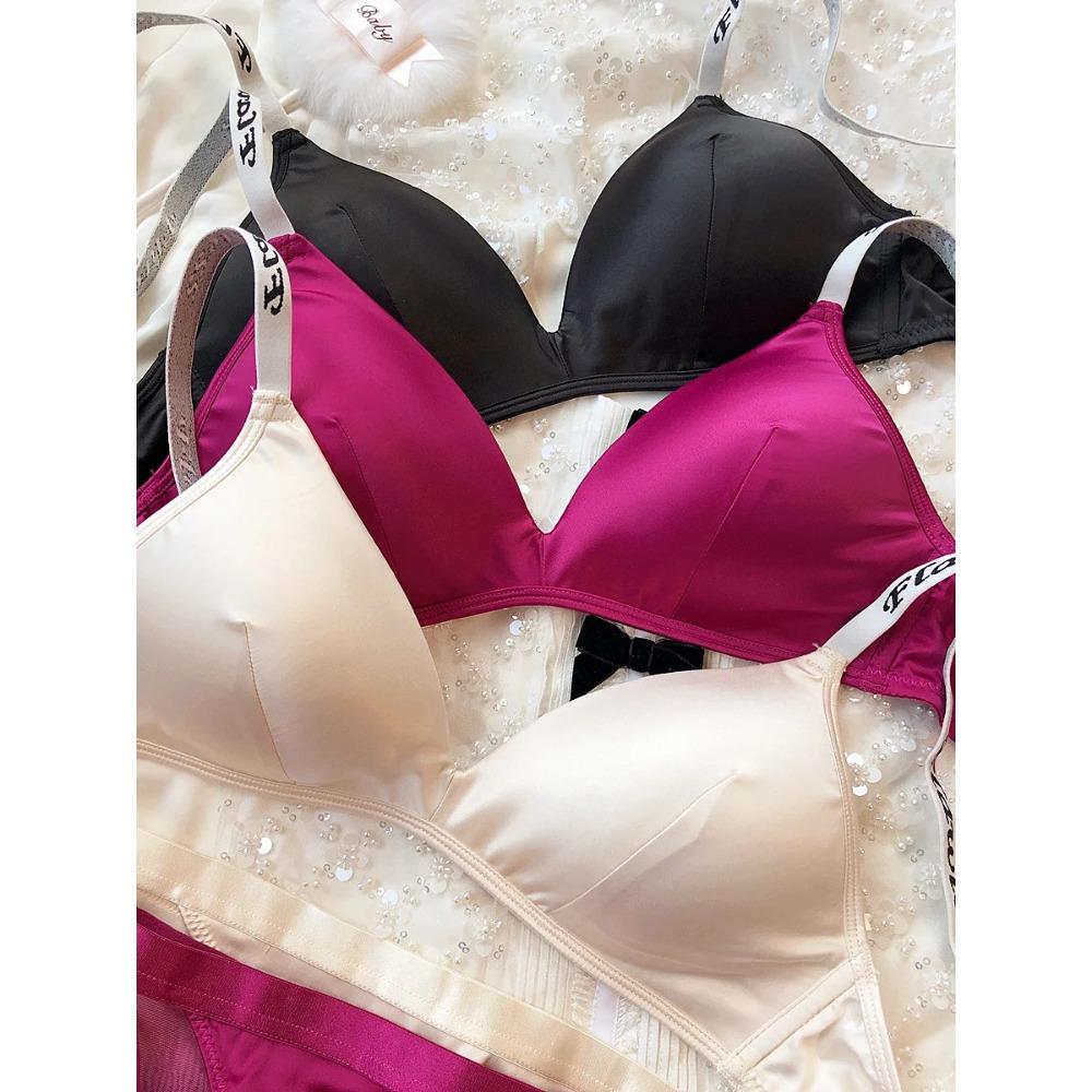 Комплект нижнего белья Ice Silk Comfort, женский сексуальный бюстгальтер Push Up с глубоким V-образным вырезом, регулируемый бюстгальтер с буквами и кружевными трусиками