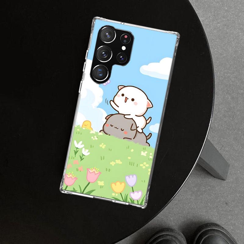 Милый чехол-накладка с персиком и котиком Гома для Samsung Galaxy S26 S25 Edge S24 S23 Ultra S22 Plus S21 FE S20 + Художественный Индивидуальный Fundas G