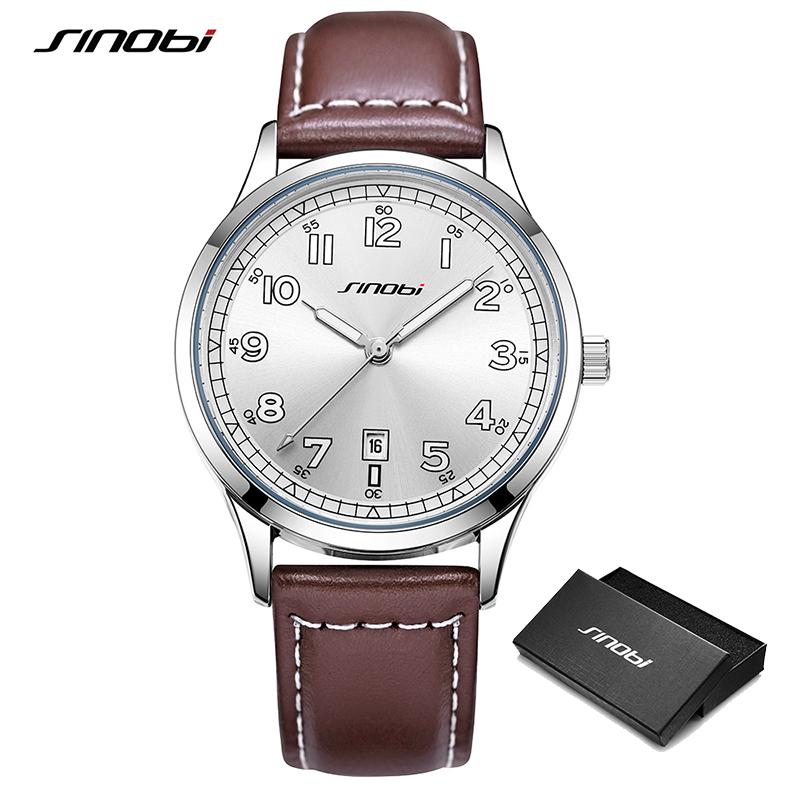 SINOBI Модный дизайн, мужские часы, оригинальные кожаные ремешки, мужские кварцевые наручные часы, лучшие роскошные мужские лучшие подарки, светящиеся часы