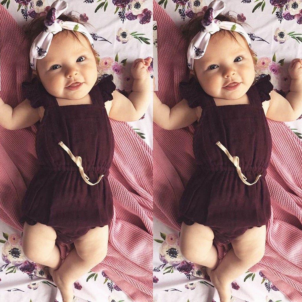 Милая летняя одежда для новорожденных девочек, однотонный комбинезон с оборками и перекрещивающимися рукавами, боди
