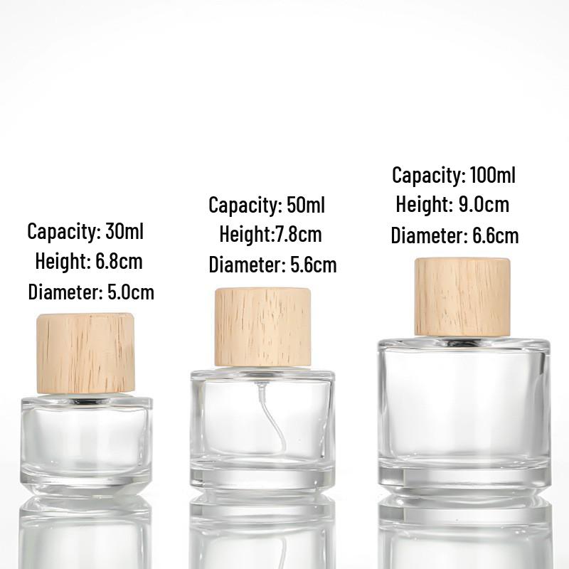 30ml Transparent Cylindrical Glass Perfume Bottle with Snap-on Spray Cap