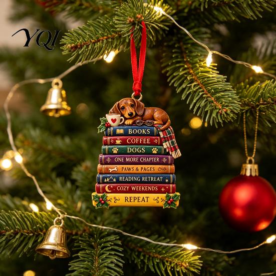 Thoughtful Keepsakes for Readers Book Christmas Ornament, 2D Acrylic Stacking Tree Hanging Bookish Ornaments Decoration with Inspirational Quote,