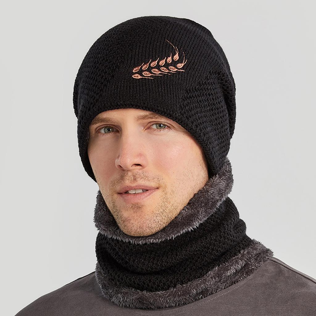 (Projector)Men Women Outdoor Warm Winter Knitted  Hat And Scarf Set Stylish Knit  Cap