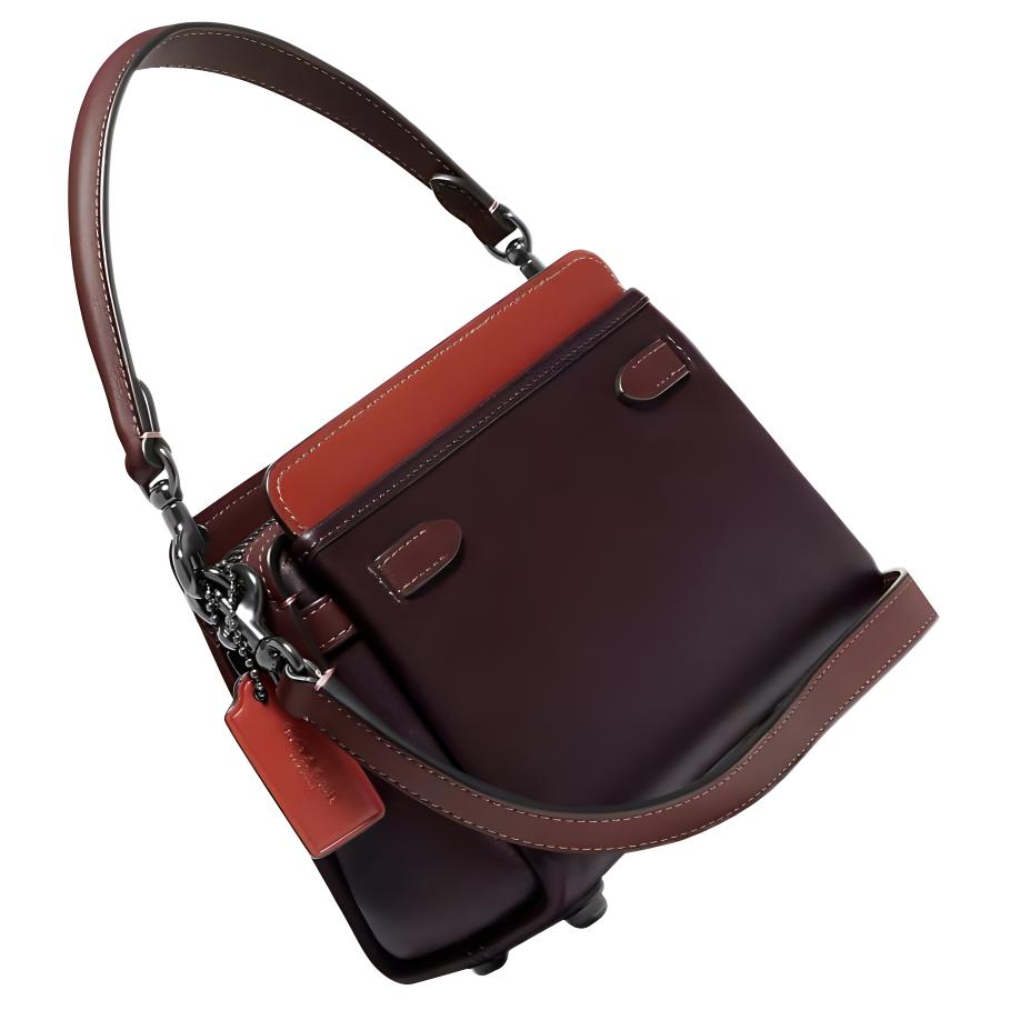 New COACH Tate Leather Handbag, Shoulder Bag, Crossbody Bag Small Women's Red & Dark Brown C2632-V5FCG