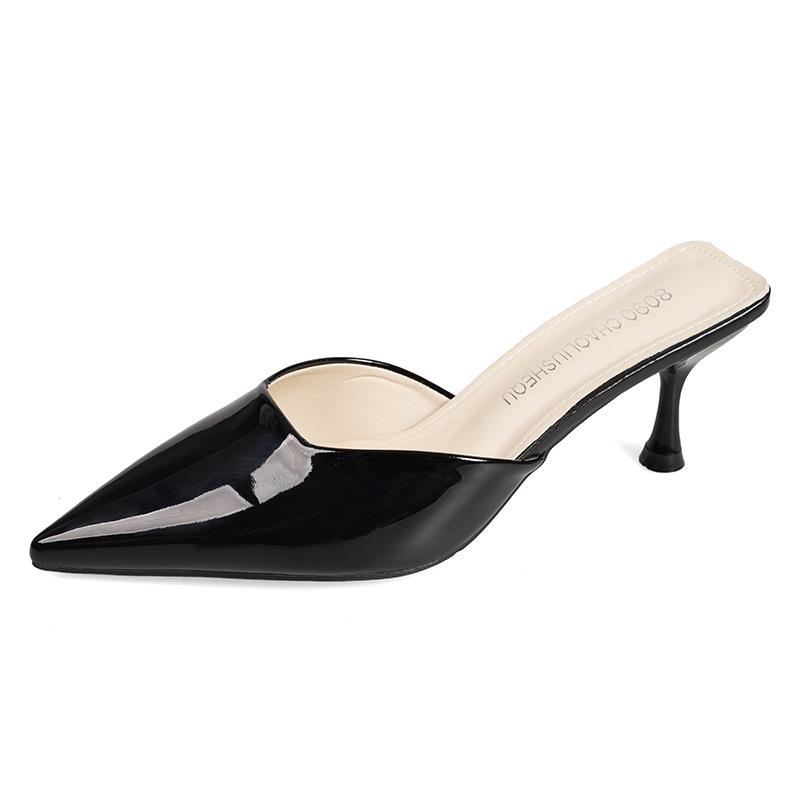 2025 остроносые трендовые сандалии сексуальные ленивые тапочки весенние новые модные тапочки с сумкой на голове полутапочки туфли на шпильках