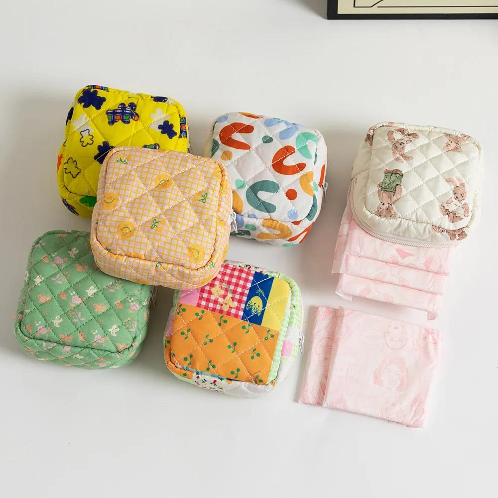 Floral Sanitary Napkin Storage Bag Girls' Sanitary Napkins Bags Women Cosmetic Bag Coin Purse Card Bag Travel Cosmetic Organizer