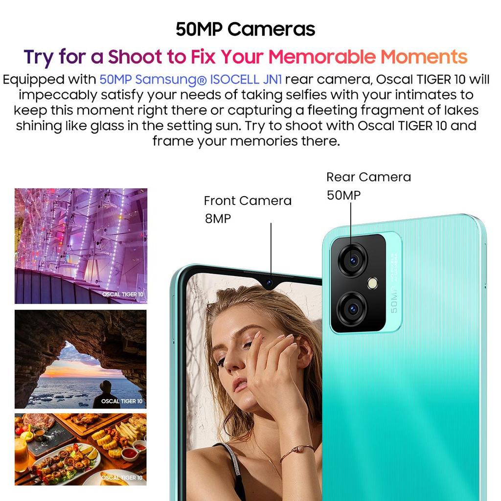 Oscal TIGER 10 Smartphone 8GB+256GB Octa Core Android 13 50MP Camera 6.6" HD+ Screen 5180mAh Cell Phone Fast Charging Phone
