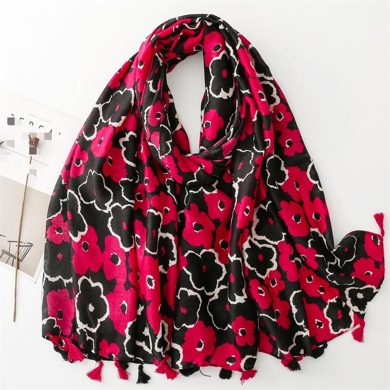 Women’s Flower Patchwork Print Fashion Scarf and Shawl Fall Winter Soft Warm Comfortable Stylish Scarf Cotton Linen Sunscreen Shawl for Evening Dress