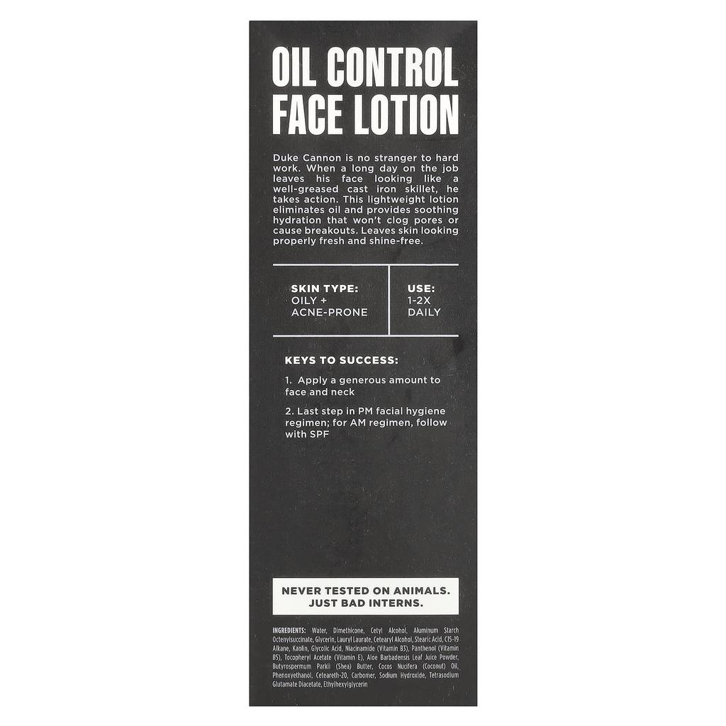 Duke Cannon Supply Co. Лосьон для лица Oil Control, без отдушек, 3 жидких унции (88 мл)
