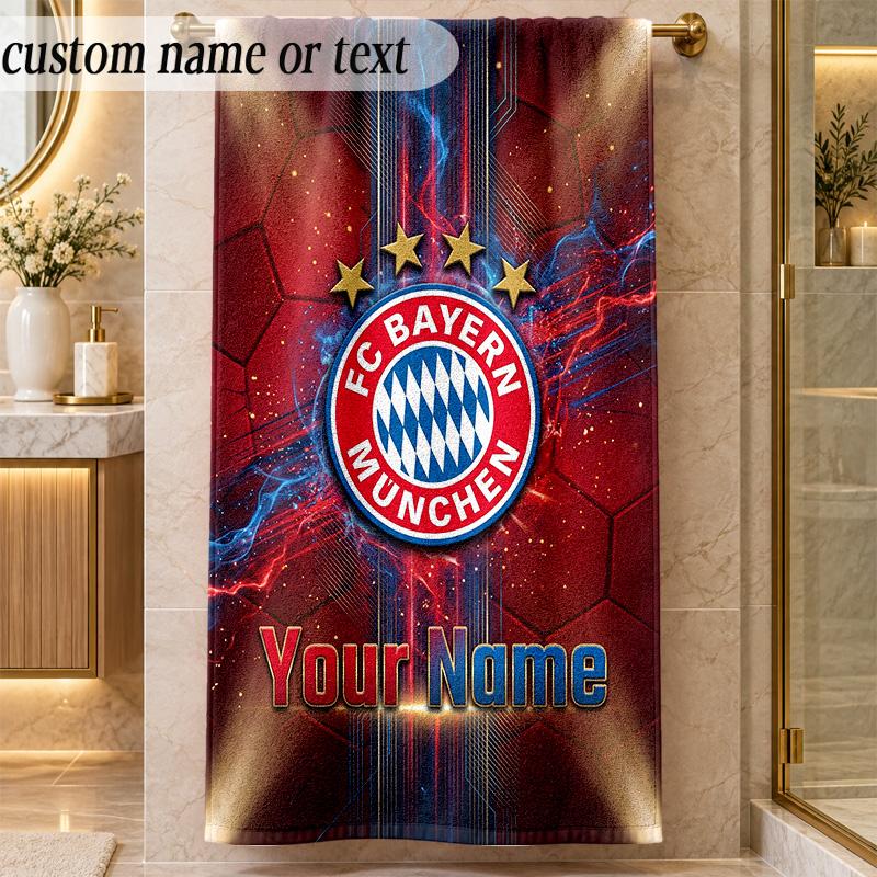 Beach TowelBayern Munich Custom Name Text Personalized Soft Towel for Beach Pool Indoor Home Decor Gift