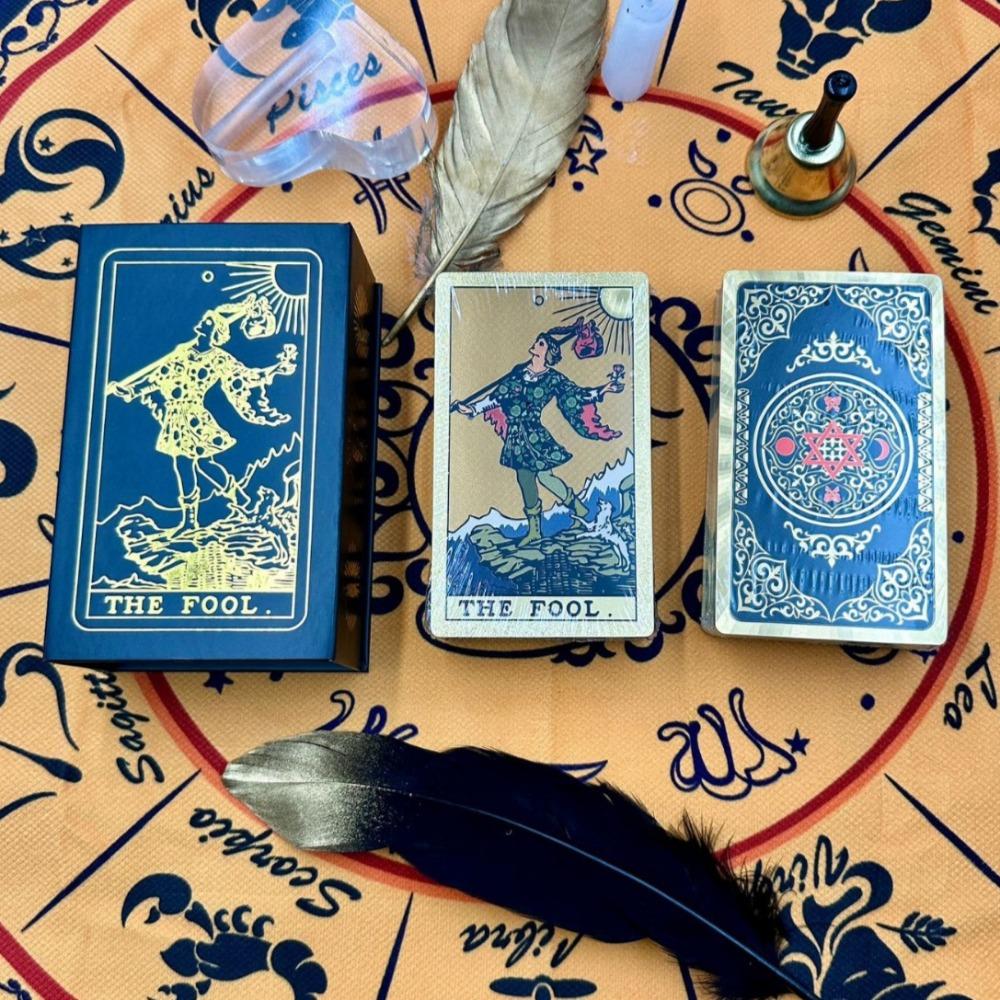 12*7см Черно-золотая гексаграмма Райдер Золотая фольга Колода Таро – 78 шт. Водонепроницаемые, устойчивые к царапинам карты Таро в жесткой подарочной коробке