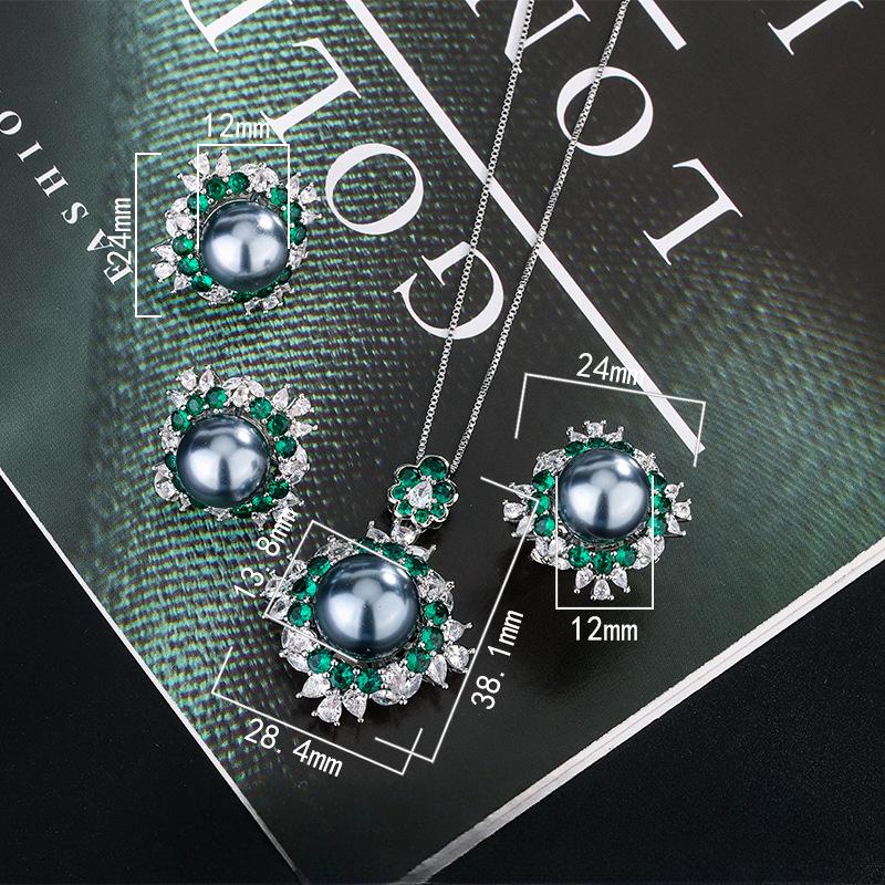 Изумрудные ювелирные изделия Court Vintage Color Treasures Pearl Platinum Grey Бусины Серебряные игольчатые серьги ожерелье