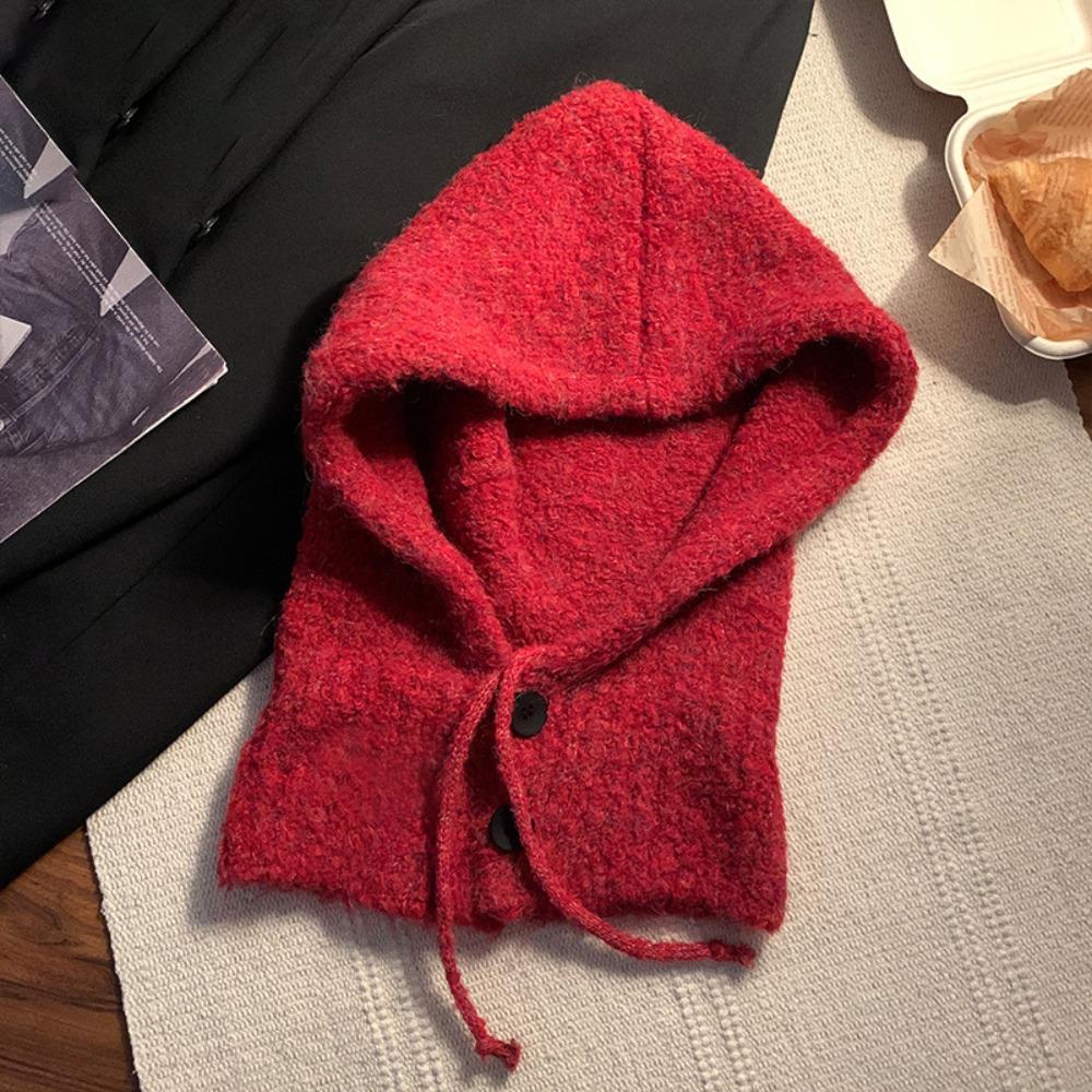 Solid Color Knitted Pullover Hat Plush Windproof Cap Korean Women Winter Balaclava  Outdoor