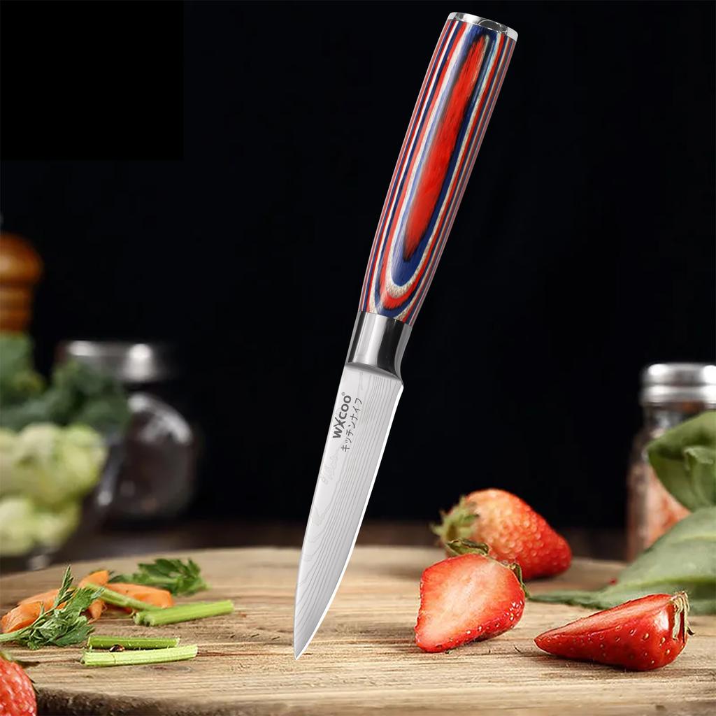 5PCS Damascus Pattern Chef Knife Kitchen Knife Meat Cleaver Wood Handle Paring Utility Santoku Slicing Knife