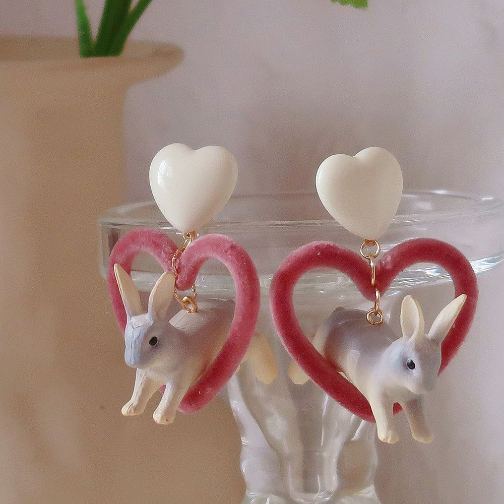 Girls Gifts White Heart Rabbit Korean Style Jewelry Animal Earrings Women Earrings Resin Jewelry