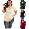 Women's Fashion V-neck Pleated Top T-shirt Solid Color Casual Short Sleeve Tunic Dress Top Everyday Street Wear L-5XL