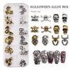 Hot-Selling 12-Grid Metal Jewelry Halloween Set, Dark Ghost Claw Skull Spider Nail Art Diamond Jewelry